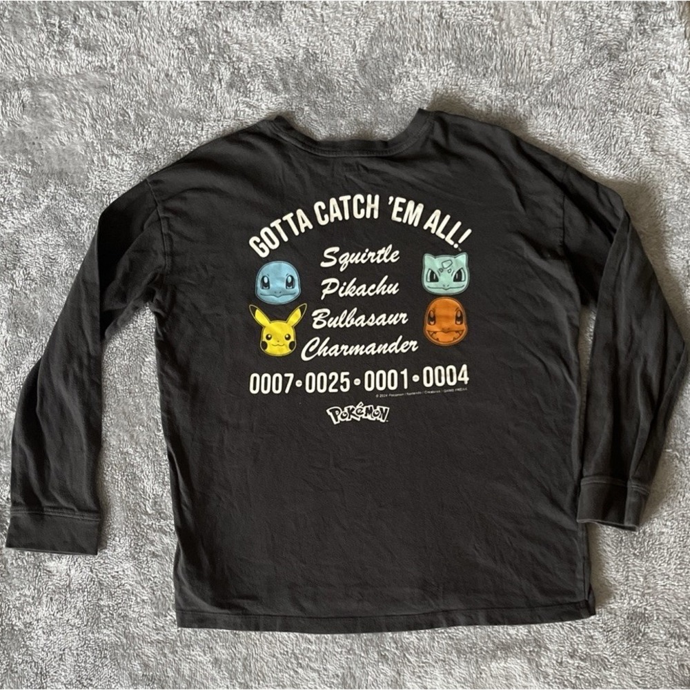 Pokemon Long Sleeve Shirt Boys XLarge 14/16 Gray Pikachu Charmander Bulbasaur